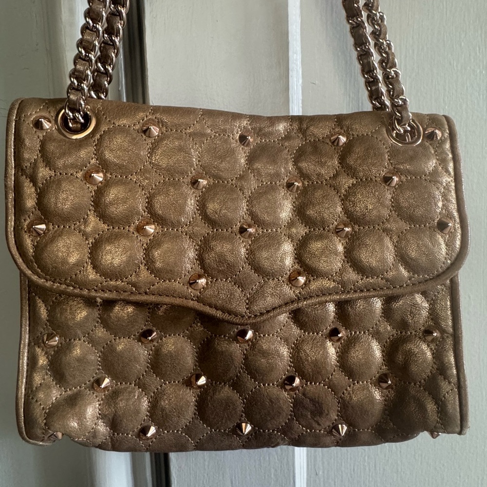 Rebecca Minkoff Rose Gold Quilted Affair Studded Shoulder/Crossbody Bag
